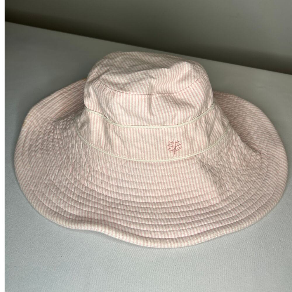 Coolibar UPF 50+ Wide Brim Sun Hat Pink Stripe Sand Castle L XL Adjustable